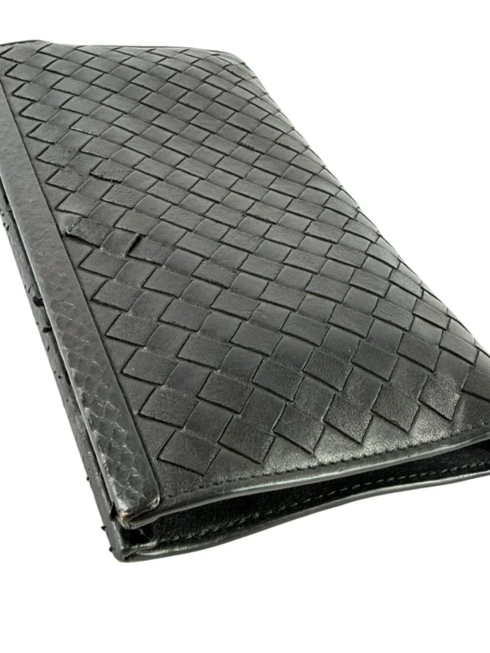 BOTTEGA VENETA Intrecciato Woven Black Leather Long Wallet Made in Italy